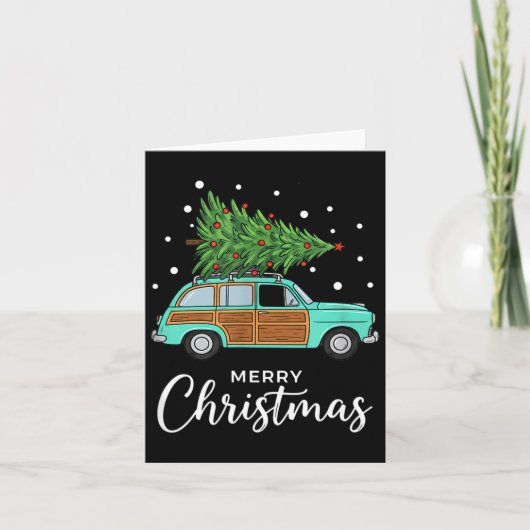 Carte Christmas Retro Car With Christmas Tree - Merry Me (Devant)