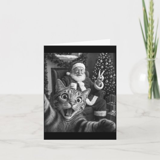 Carte Christmas Santa Claus Merry X-mas Funny Cat Selfie (Devant)