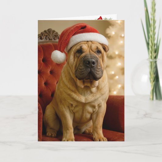 Carte Christmas Shar-Pei Dog With Santa Hat (Devant)