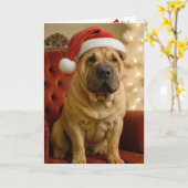 Carte Christmas Shar-Pei Dog With Santa Hat (Fleur jaune)