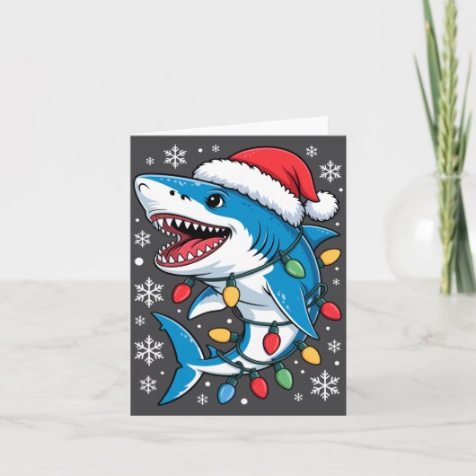 Carte Christmas Shark Santa Hat Wrapped Lights Holiday S (Devant)