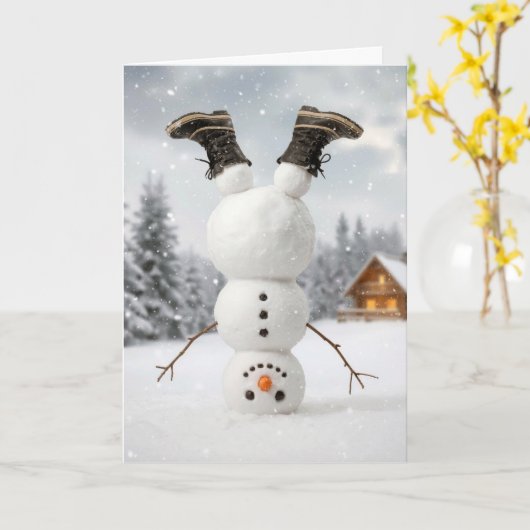 Carte Christmas Snowman Doing a Headstand (Fleur jaune)