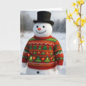 Carte Christmas Snowman Wearing an Ugly Sweater (Fleur jaune)