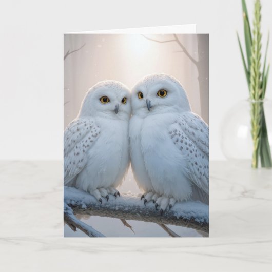 Carte Christmas Snowy Owls On a Winter Branch (Devant)