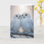 Carte Christmas Snowy Owls On a Winter Branch (Fleur jaune)