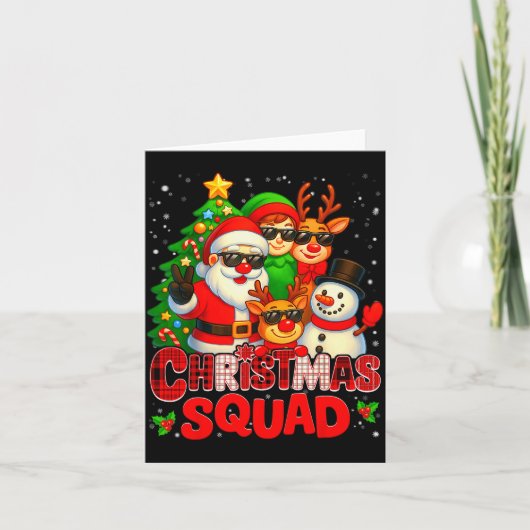 Carte Christmas Squad Plaid Santa Snowman Elf Rudolph Xm (Devant)