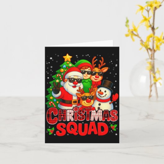 Carte Christmas Squad Plaid Santa Snowman Elf Rudolph Xm (Fleur jaune)