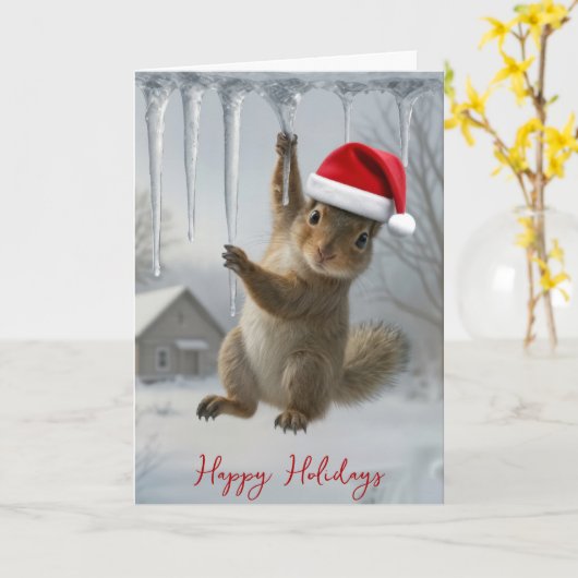 Carte Christmas Squirrel Hanging From an Icicle (Fleur jaune)