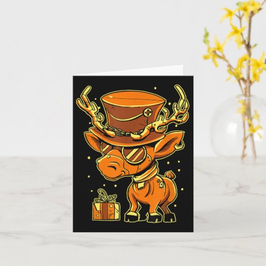 Carte Christmas Steampunk Fancy Dress Reindeer (Fleur jaune)