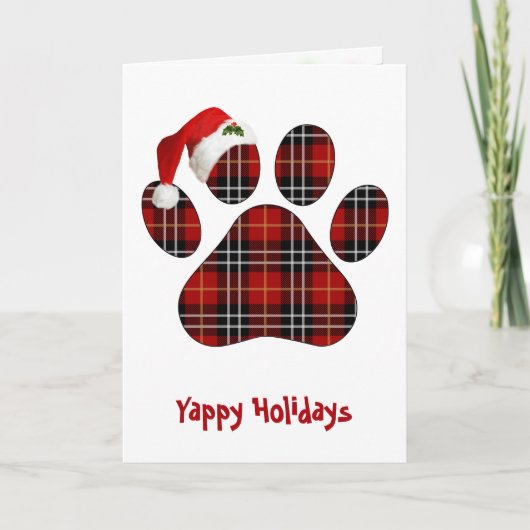 Carte Christmas Tartan Plaid Dog Paw Print and Hat (Devant)