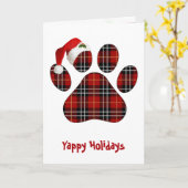 Carte Christmas Tartan Plaid Dog Paw Print and Hat (Fleur jaune)