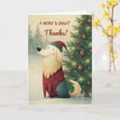 Carte Christmas Thank You Golden Retriever in Santa Hat (Fleur jaune)