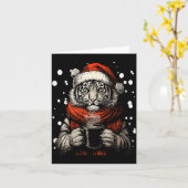 Carte Christmas Tiger With Santa Hat Coffee Lover Funny  (Fleur jaune)