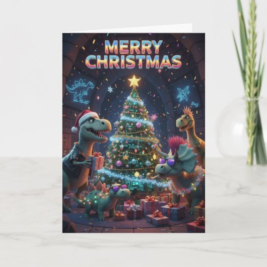 Carte Christmas Tree Dinosaur Card - Jurassic Dino-mite (Devant)