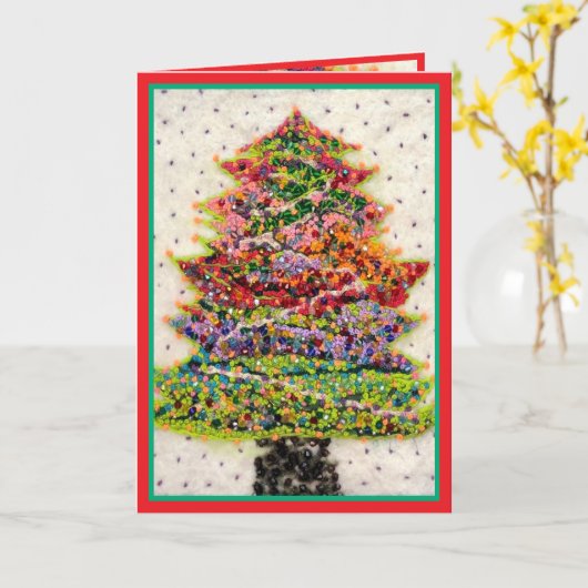 Carte Christmas Tree glitter sparkle red green beads (Fleur jaune)