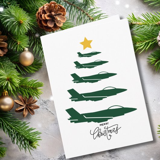 Carte Christmas Tree Green Military Airplane Minimalist