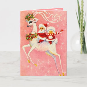 Carte Christmas White Deer Mr. & Mme Santa Claus