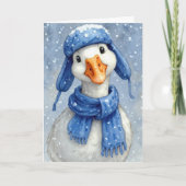 Carte Christmas White Winter Goose With Blue Scarf (Devant)