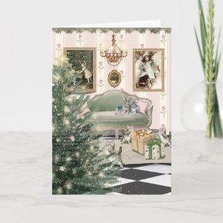 Carte Christmas with Cats and Bunnies Greeting Card