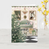 Carte Christmas with Cats and Bunnies Greeting Card (Fleur jaune)