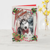 Carte Christmas with Huskie Folded Greeting Card (Fleur jaune)
