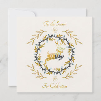 Carte Christmastime Deer Yellow Cream Flat Card
