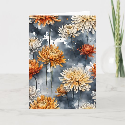 Carte Chrysanthème - Fleurs aquarelle (Devant)