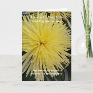 Carte Chrysanthème jaune 13e anniversaire du Mariage