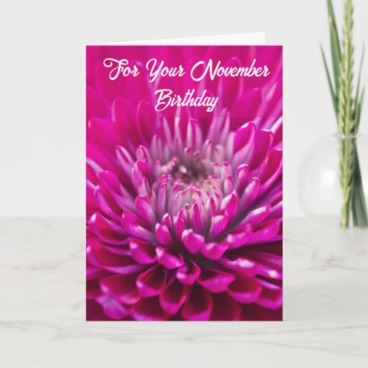 Carte Chrysanthème pourpre, fleur de naissance de novemb (Devant)
