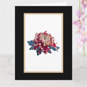 Carte Chrysanthème rouge et jaune illustration noir