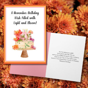 Carte Chrysanthèmes sur le gâteau Novembre Anniversaire