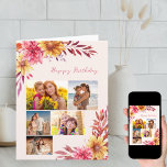 Carte Chrysanthemum Automne Floral 5 Photo Anniversaire<br><div class="desc">Carte d'anniversaire florale personnalisée avec 5 de vos photos préférées et message à l'intérieur. Vous pouvez également modifier heureux anniversaire pour convenir à une autre occasion si vous le souhaitez. Le design présente de beaux arrangements floraux aquarelles à l'intérieur et à l'extérieur dans des tons jaune or et rose. Si...</div>