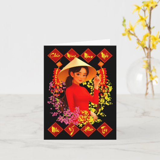 Carte Chuc Mung Nam Moi Tet Binh Ngo 2026 Vietnamese Gir (Fleur jaune)