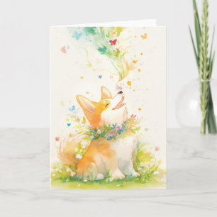 Carte Chuchotements printaniers avec un Corgi heureux