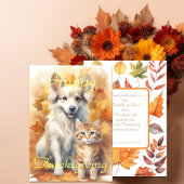 Carte Chute Blanc Collie Chien & Tabby Kitten Thanksgivi