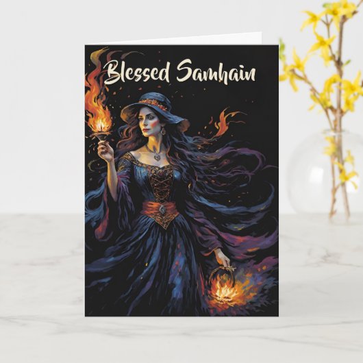 Carte Chute Forêt Béni Samhain Night Pagan sorch (Fleur jaune)