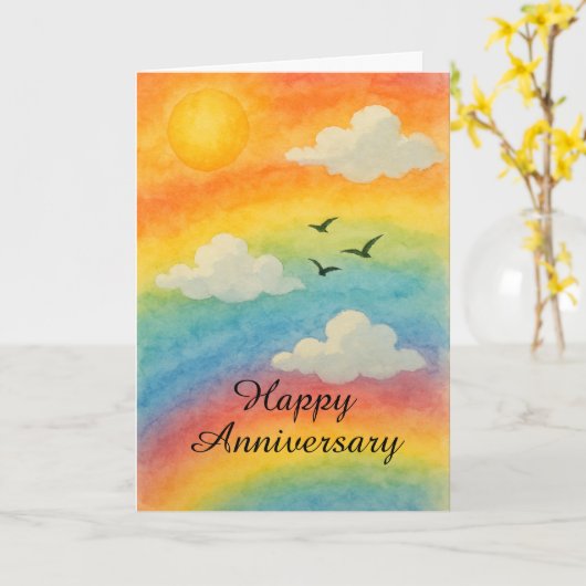 Carte Ciel arc-en-ciel d'anniversaire – Célébration de l (Fleur jaune)