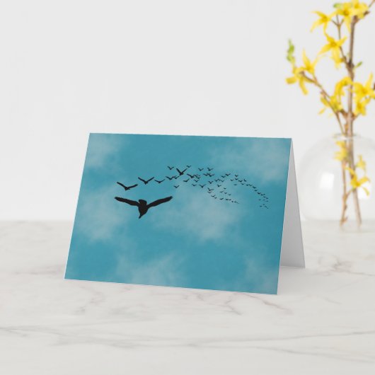 Carte Ciel avec oiseaux Pensez à vous (Fleur jaune)