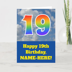 Carte Ciel bleu nuageux, Motif arc-en-ciel "19" Annivers