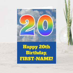 Carte Ciel bleu nuageux, Motif arc-en-ciel "20" Annivers