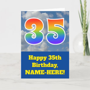 Carte Ciel bleu nuageux, Motif arc-en-ciel "35" Annivers