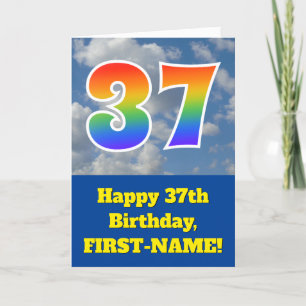 Carte Ciel bleu nuageux, Motif arc-en-ciel "37" Annivers