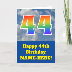 Carte Ciel bleu nuageux, Motif arc-en-ciel "44" Annivers