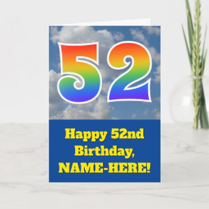 Carte Ciel bleu nuageux, motif arc-en-ciel "52" Annivers