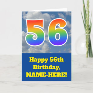 Carte Ciel bleu nuageux, Motif arc-en-ciel "56" Annivers