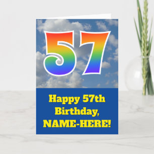 Carte Ciel bleu nuageux, Motif arc-en-ciel "57" Annivers