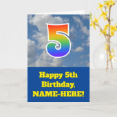 Carte Ciel bleu nuageux, Motif arc-en-ciel "5" Anniversa (Fleur jaune)