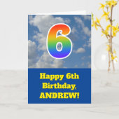 Carte Ciel bleu nuageux, Motif arc-en-ciel "6" Anniversa (Fleur jaune)