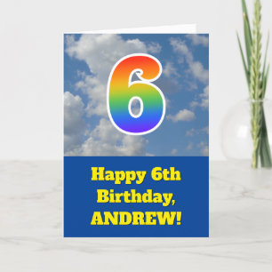 Carte Ciel bleu nuageux, Motif arc-en-ciel "6" Anniversa