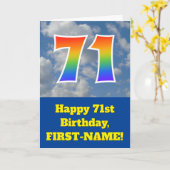 Carte Ciel bleu nuageux, Motif arc-en-ciel "71" Annivers (Fleur jaune)